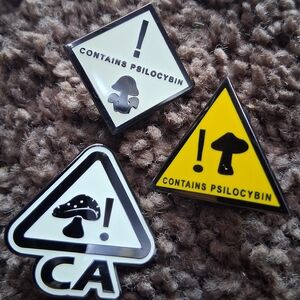 California Psilocybin Glow Warning Sign Pin Set Of 3